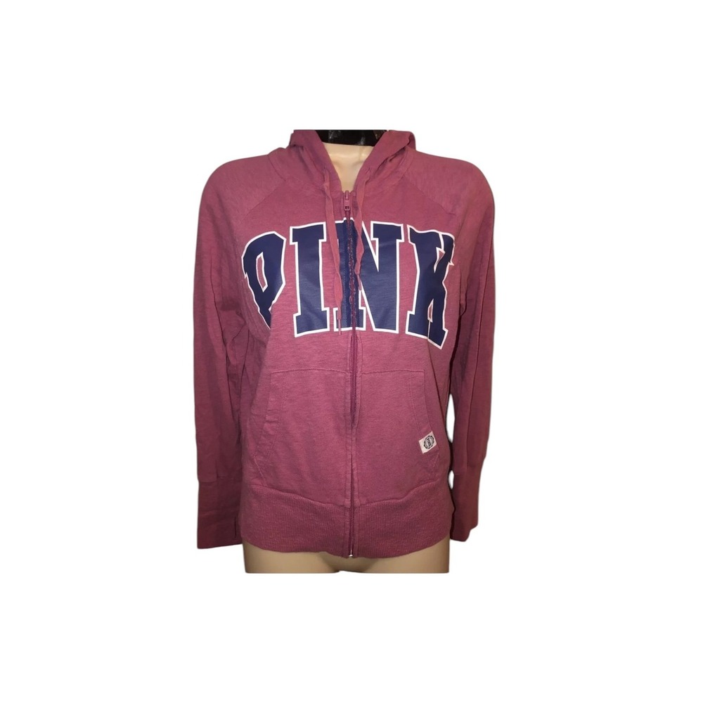 PINK Victoria's Secret lightweight full zipper hoodie purple logo size medium